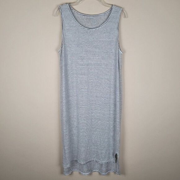 Eileen Fisher Sleeveless Linen Tank Dress Knee Lenght Striped White Black Size L - Picture 3 of 13